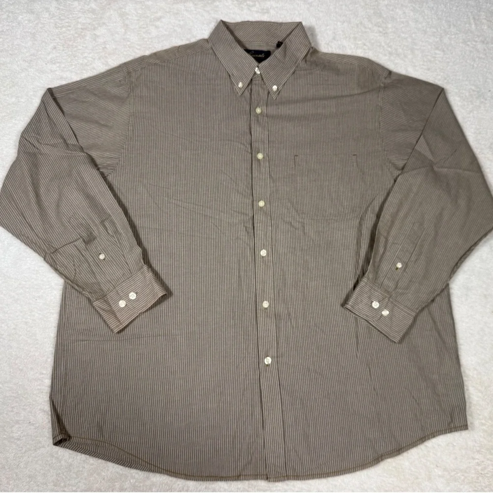 Roundtree & Yorke Casuals Shirt Mens XL Brown Pinstripe Cotton Good Button Down